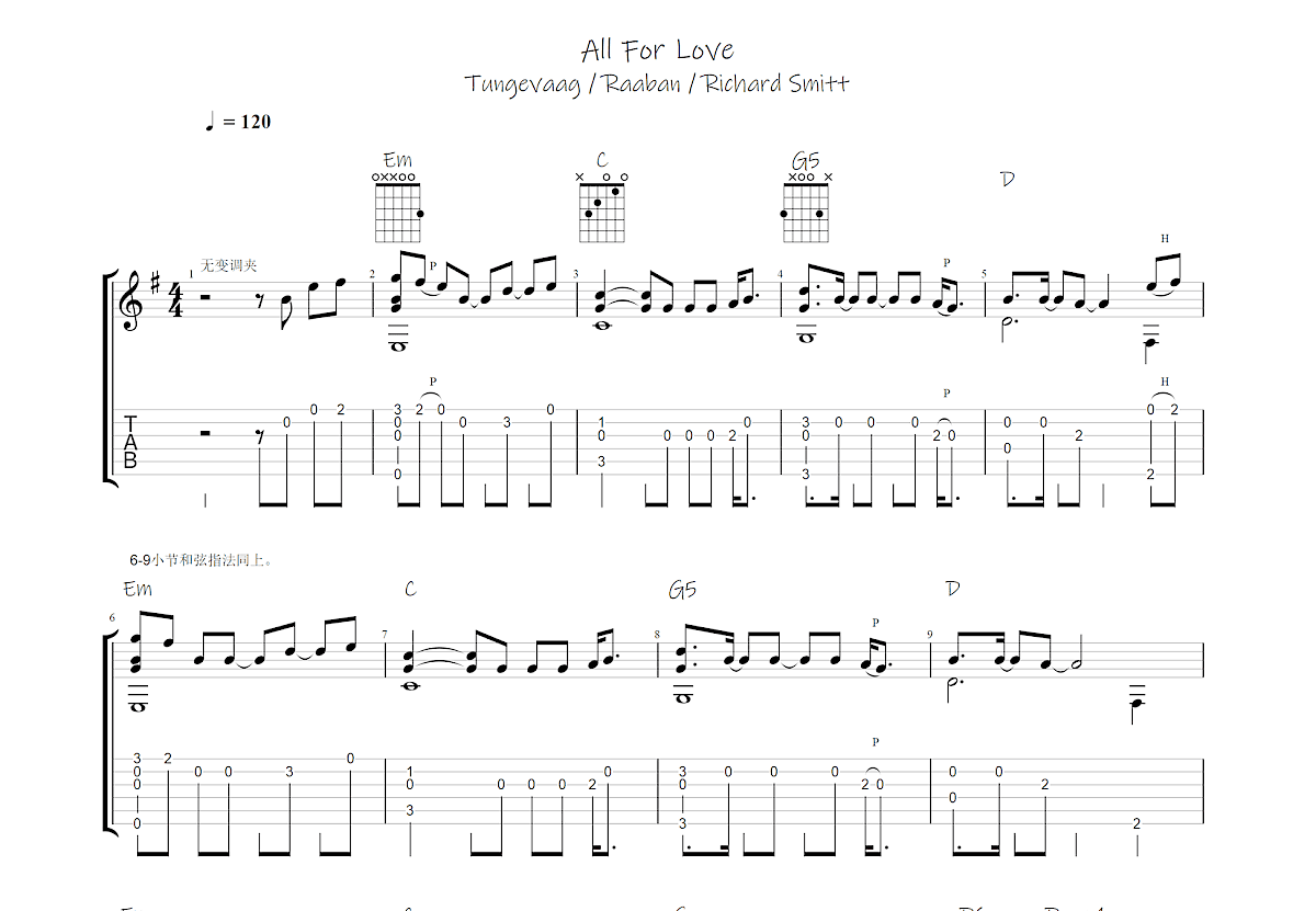All For Love吉他谱预览图