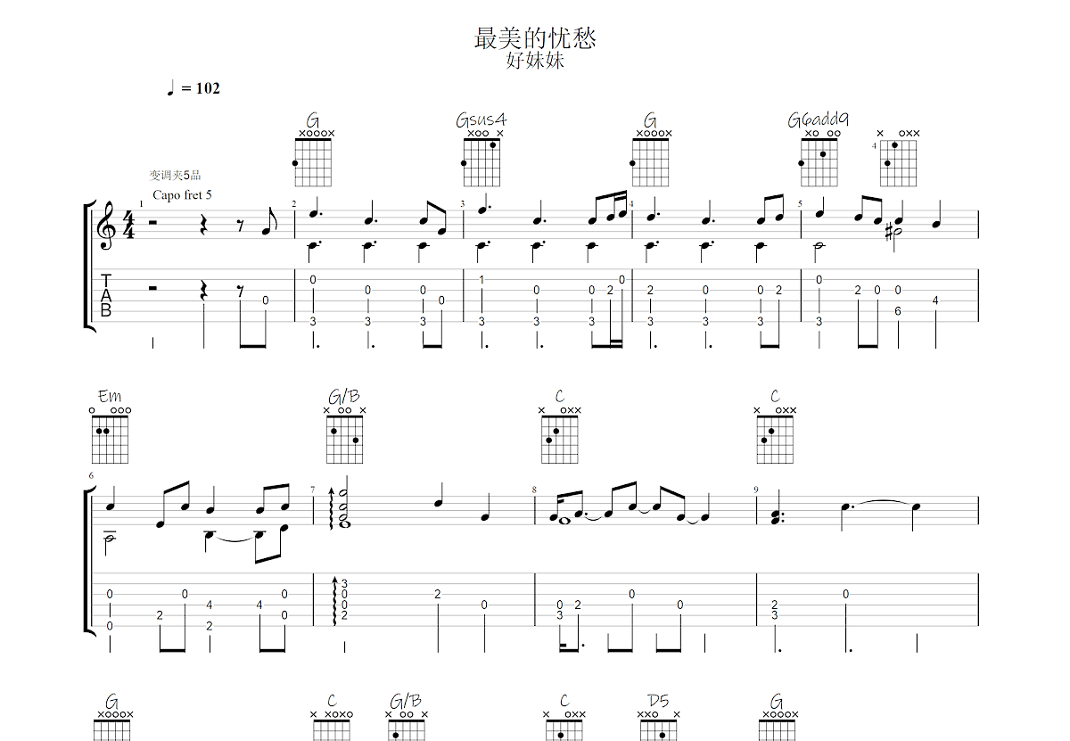 最美的忧愁吉他谱预览图