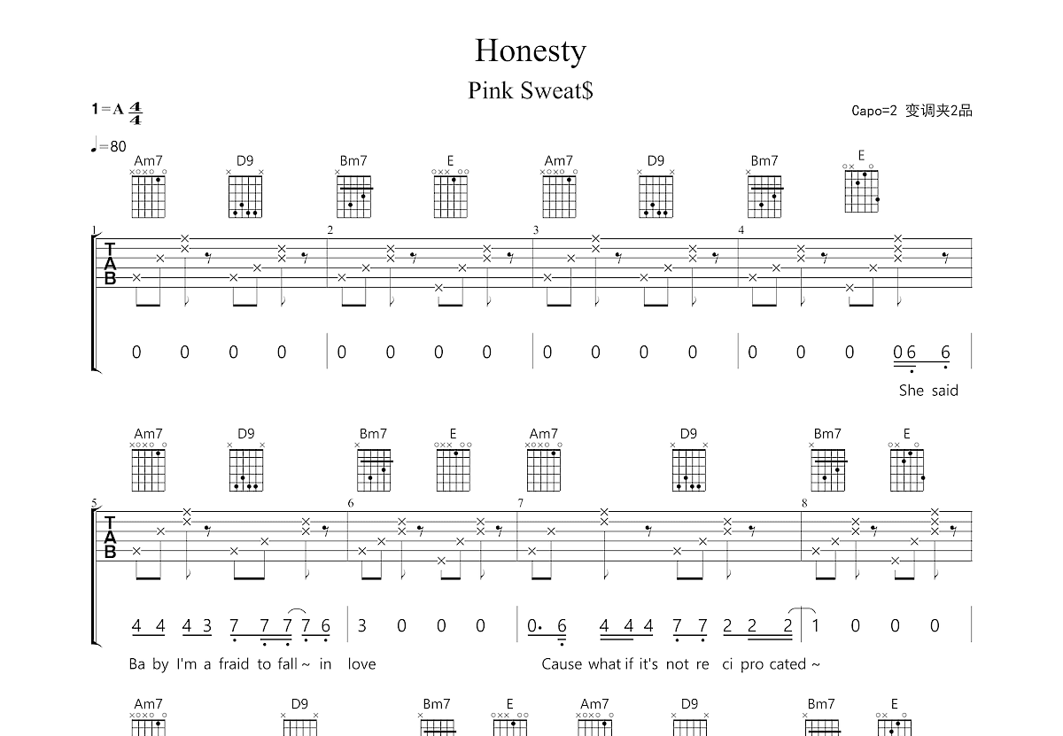 Honesty吉他谱预览图