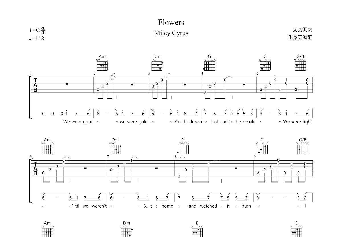 Flowers吉他谱预览图