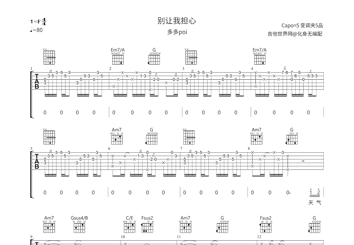 别让我担心吉他谱预览图