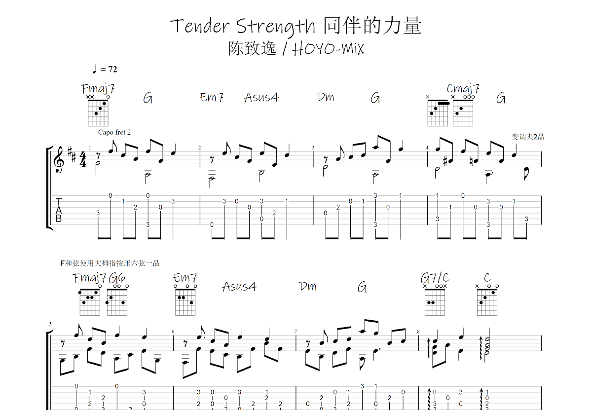 原神蒙德BGM同伴的力量吉他谱预览图