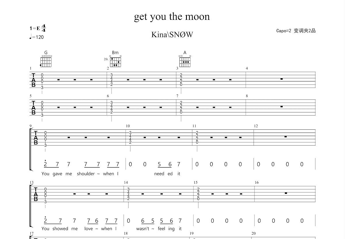 get you the moon吉他谱预览图