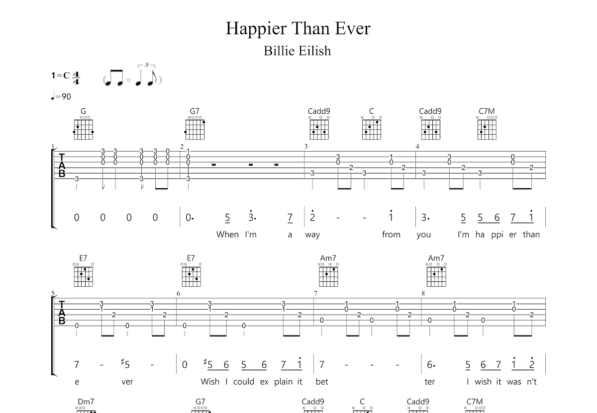 Happier Than Ever吉他谱预览图