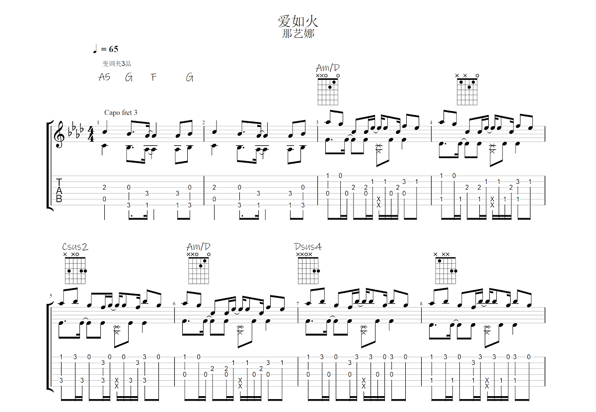 爱如火吉他谱预览图