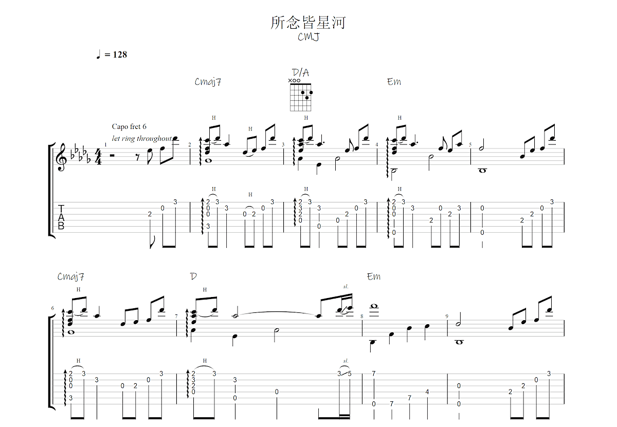 所念皆星河吉他谱预览图