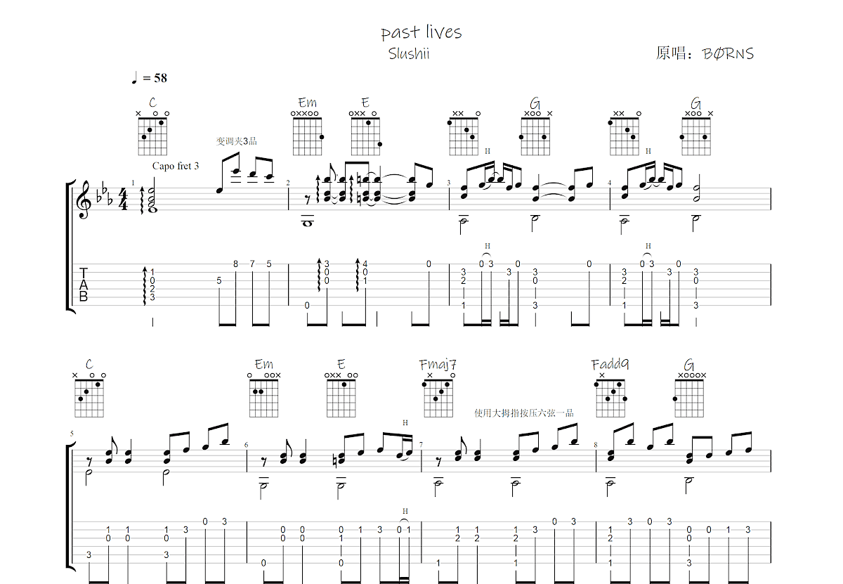 Past Lives吉他谱预览图