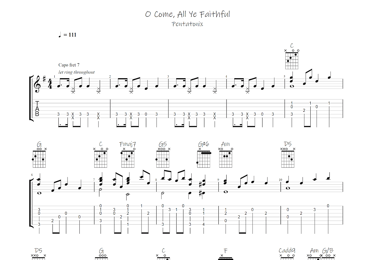 O Come All Ye Faithful吉他谱预览图