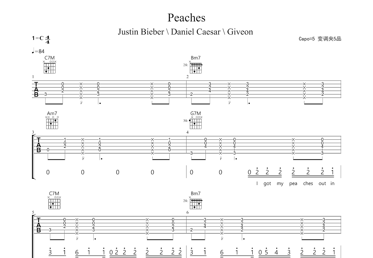 Peaches吉他谱预览图