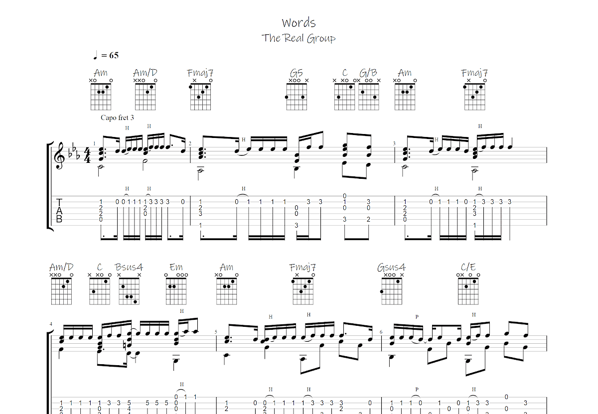 Words吉他谱预览图