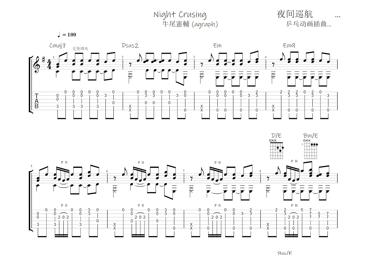 Night Crusing吉他谱预览图