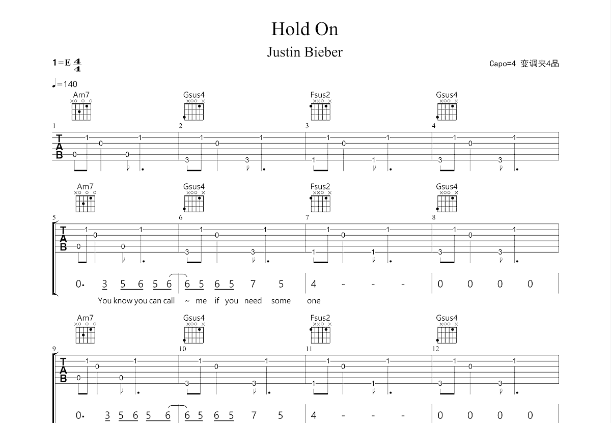 Hold On吉他谱预览图