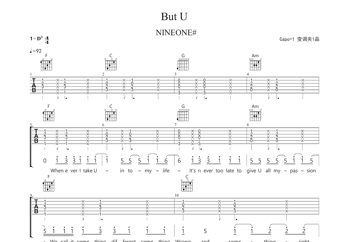 But U吉他谱预览图