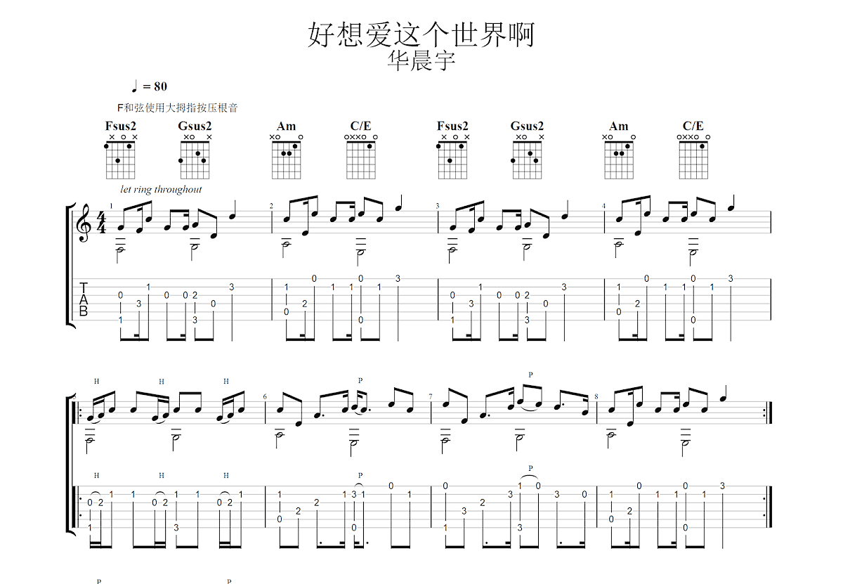 好想爱这个世界啊吉他谱预览图