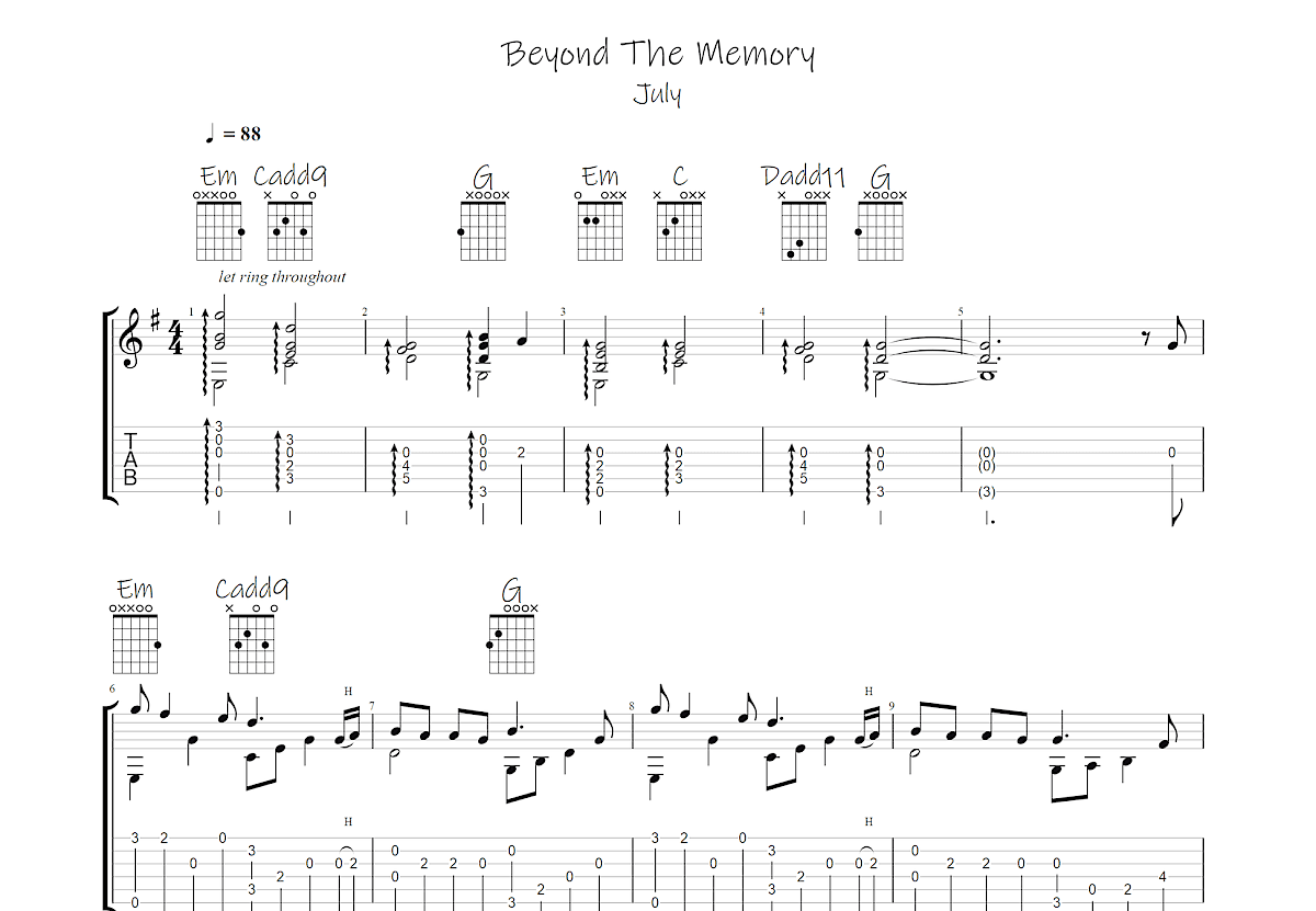 Beyond The Memory吉他谱预览图
