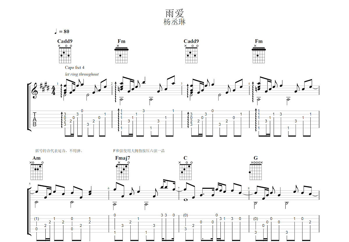 雨爱吉他谱预览图