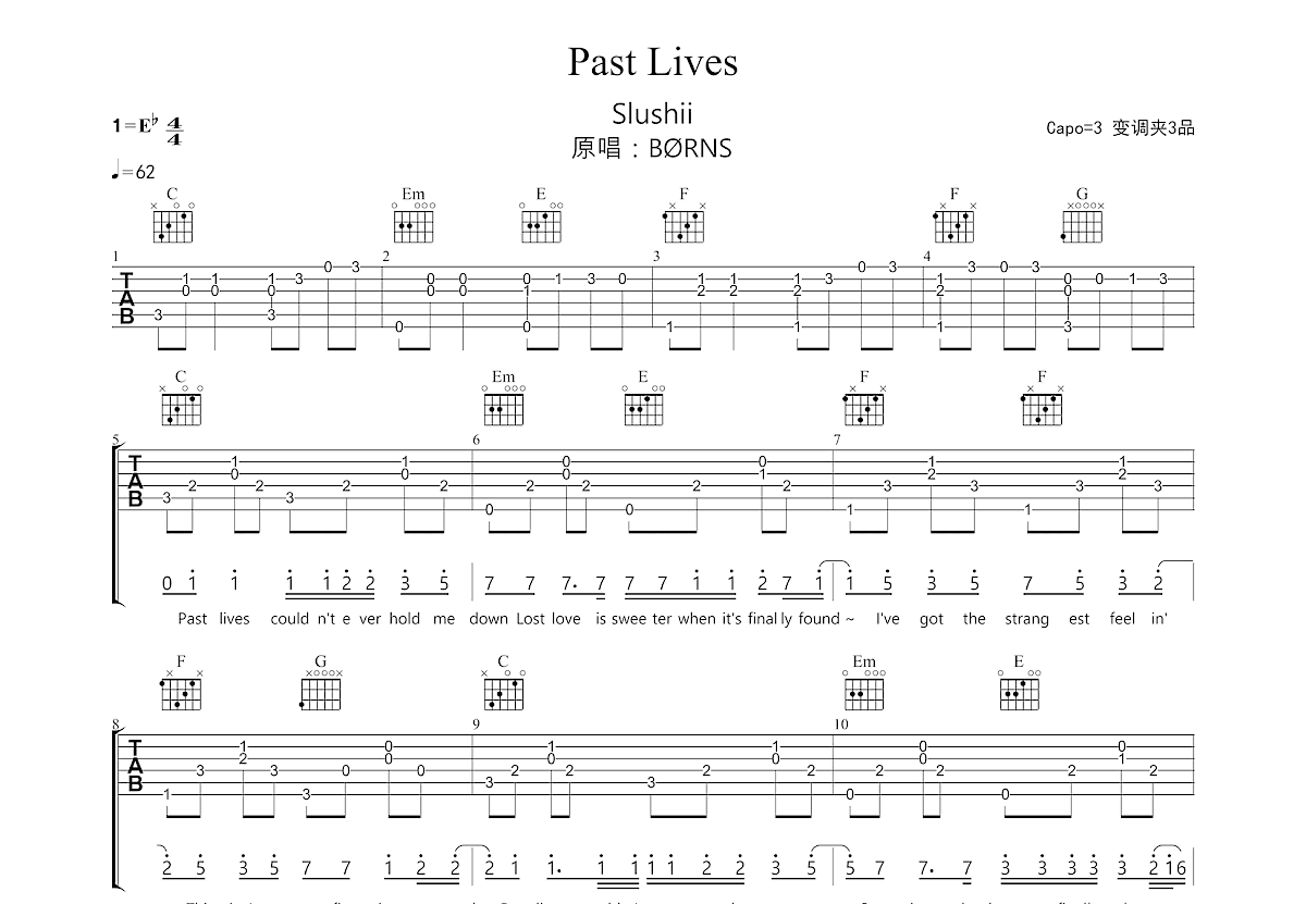 Past Lives吉他谱预览图