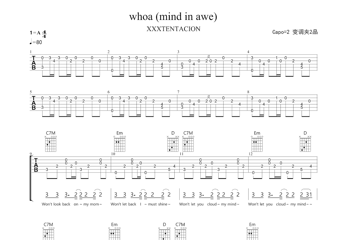 whoa (mind in awe)吉他谱预览图