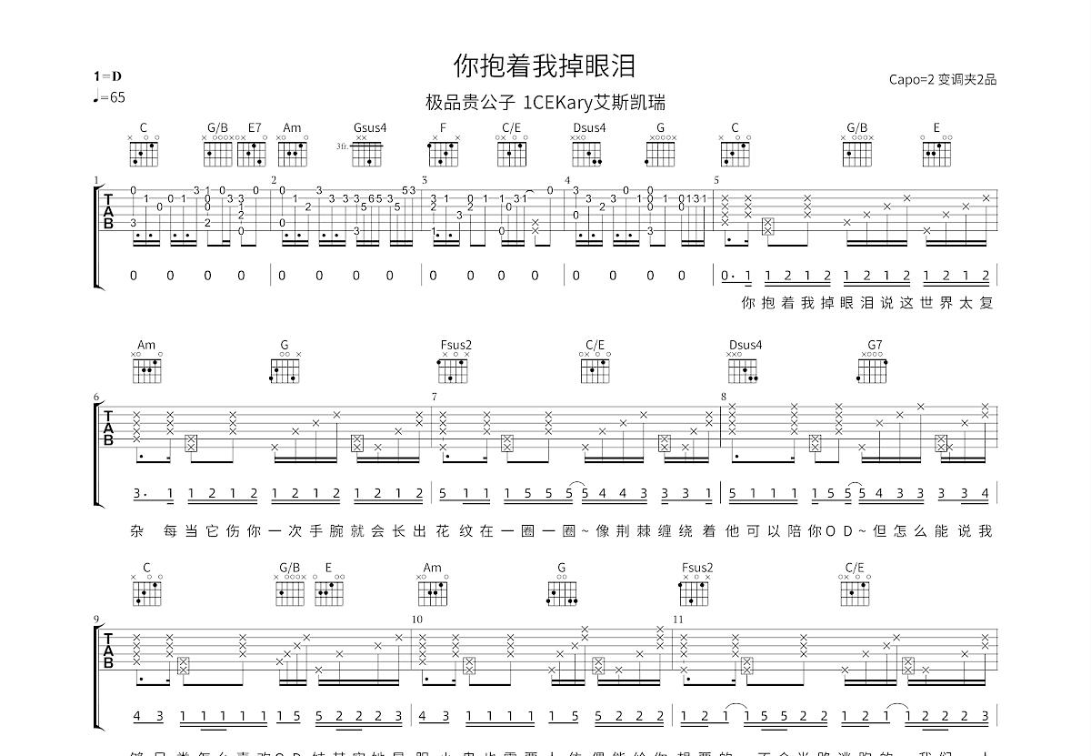 你抱着我掉眼泪吉他谱_极品贵公子,1CEKary艾斯凯瑞_C调弹唱