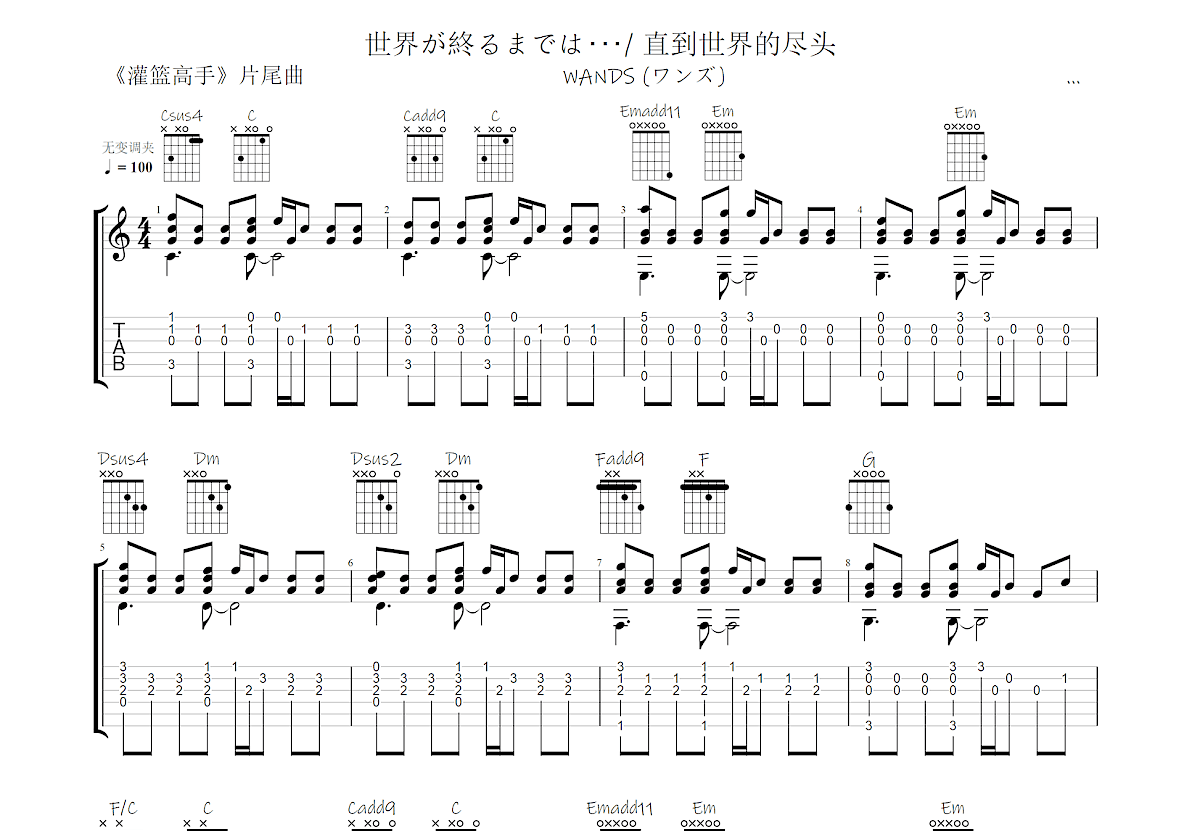直到世界尽头吉他谱预览图