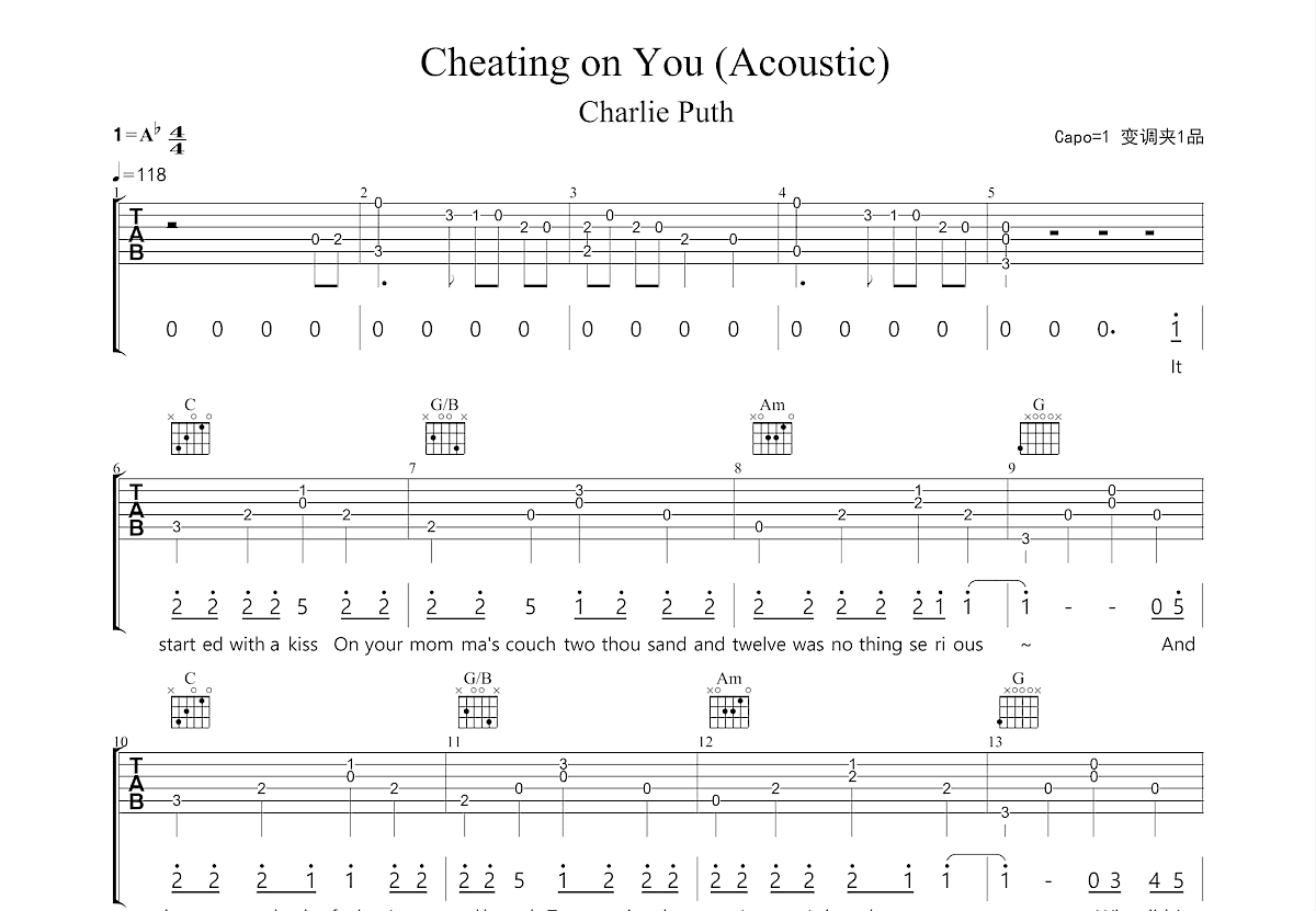 Cheating on You吉他谱预览图