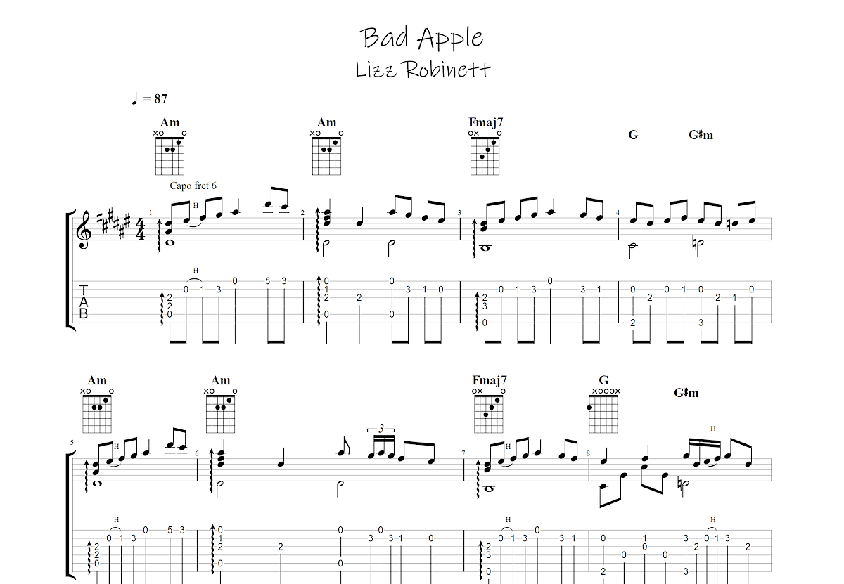 Bad Apple吉他谱预览图