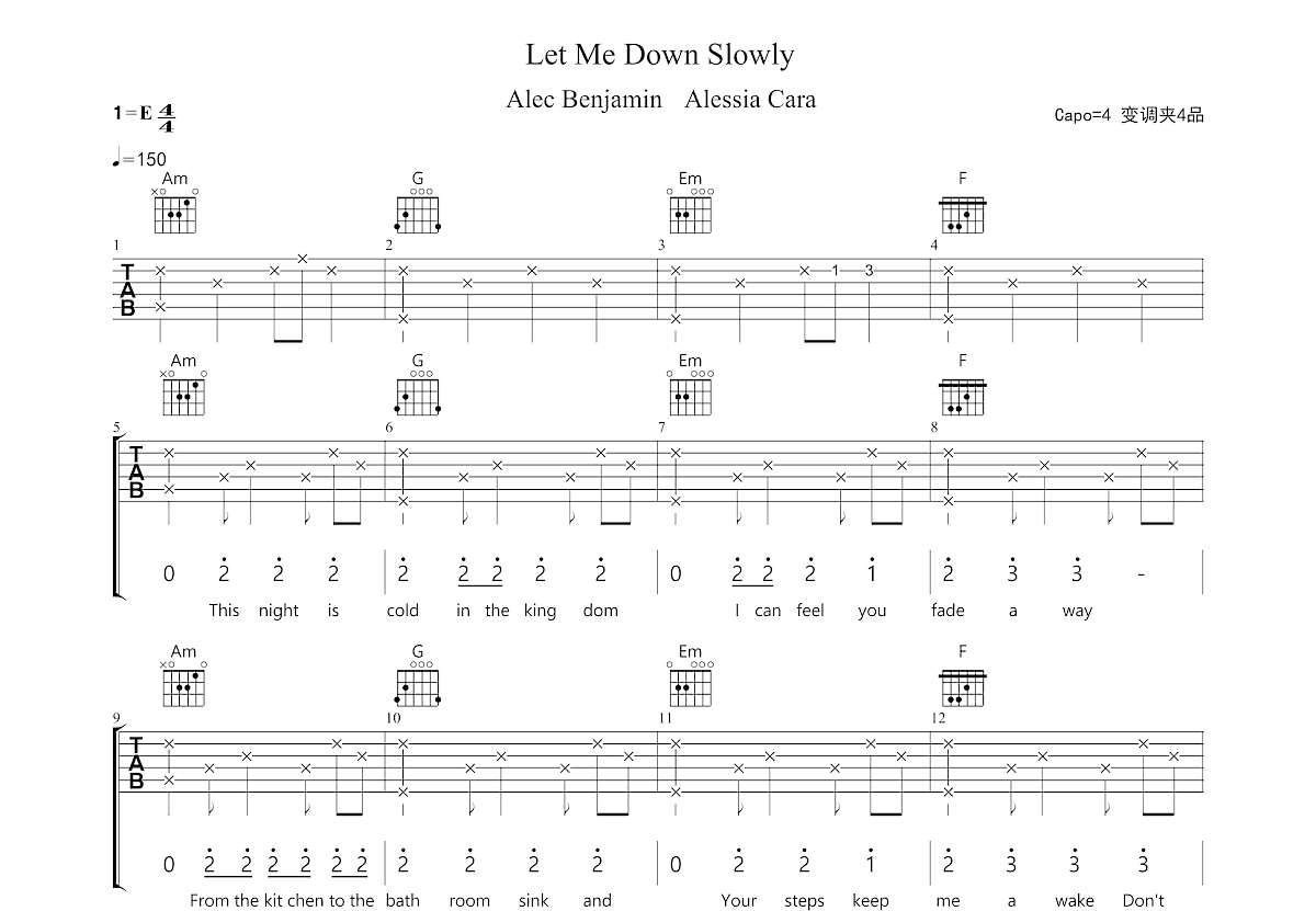 Let Me Down Slowly吉他谱预览图