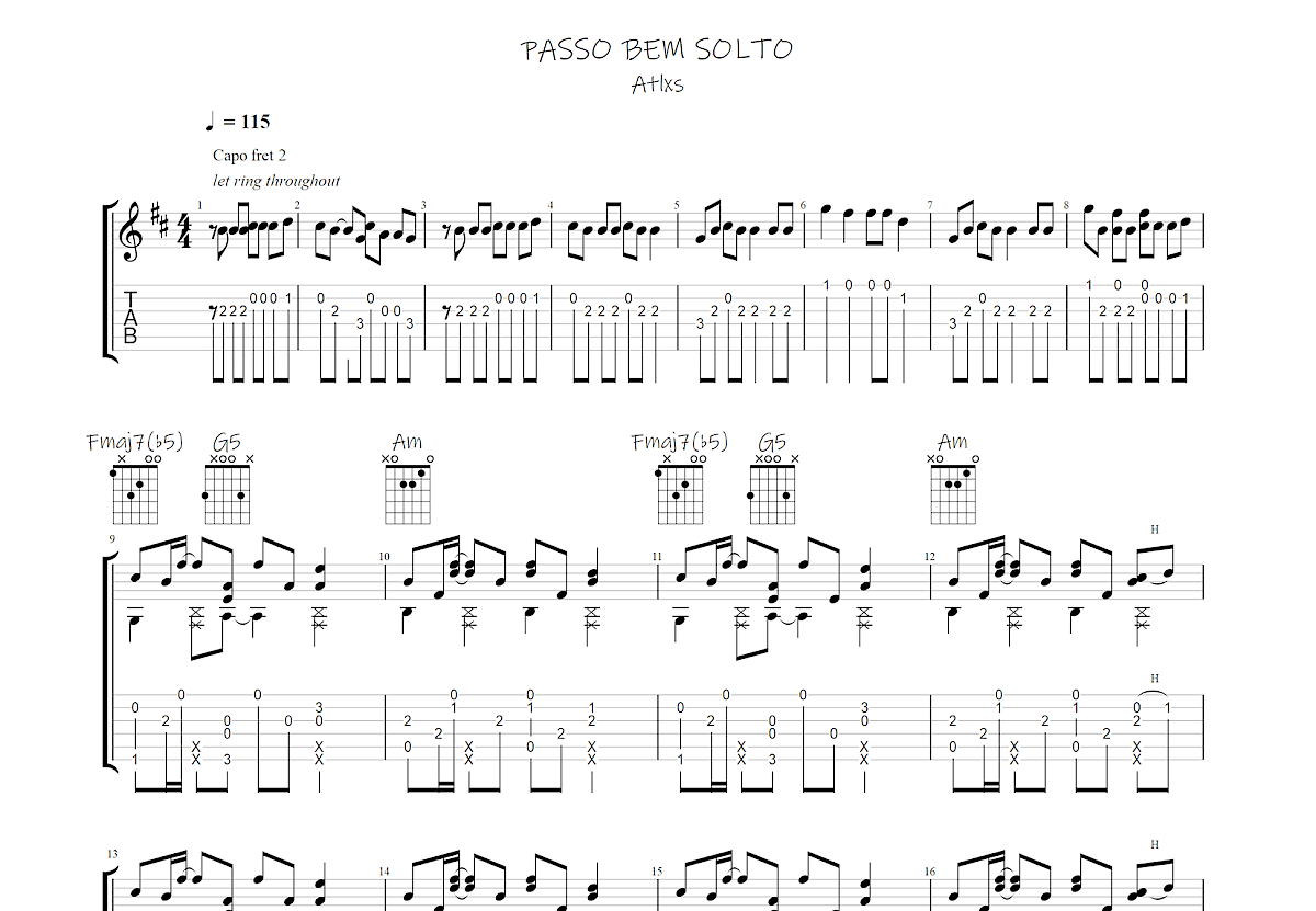 PASSO BEM SOLTO吉他谱_Atlxs_C调指弹