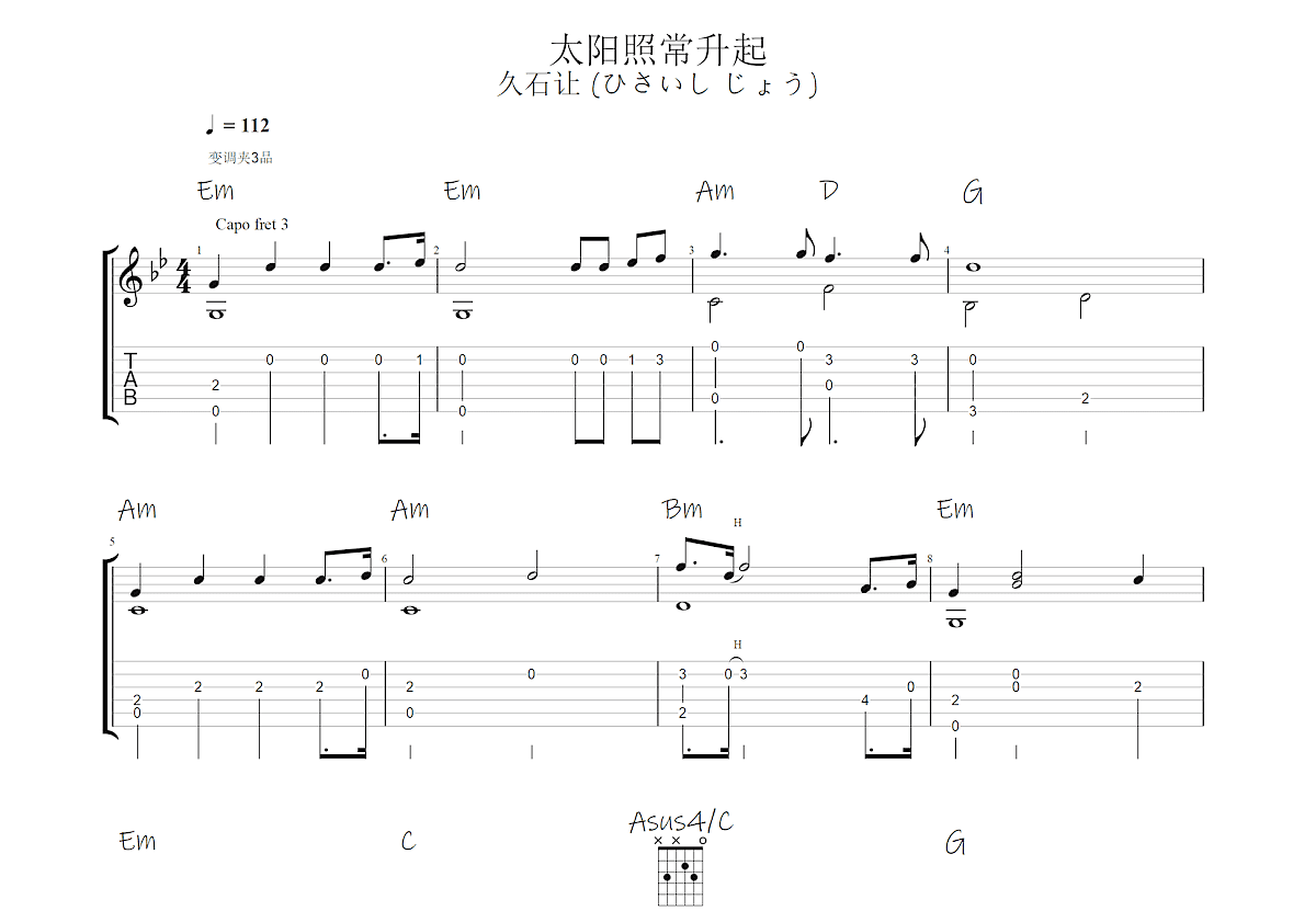 太阳照常升起吉他谱预览图