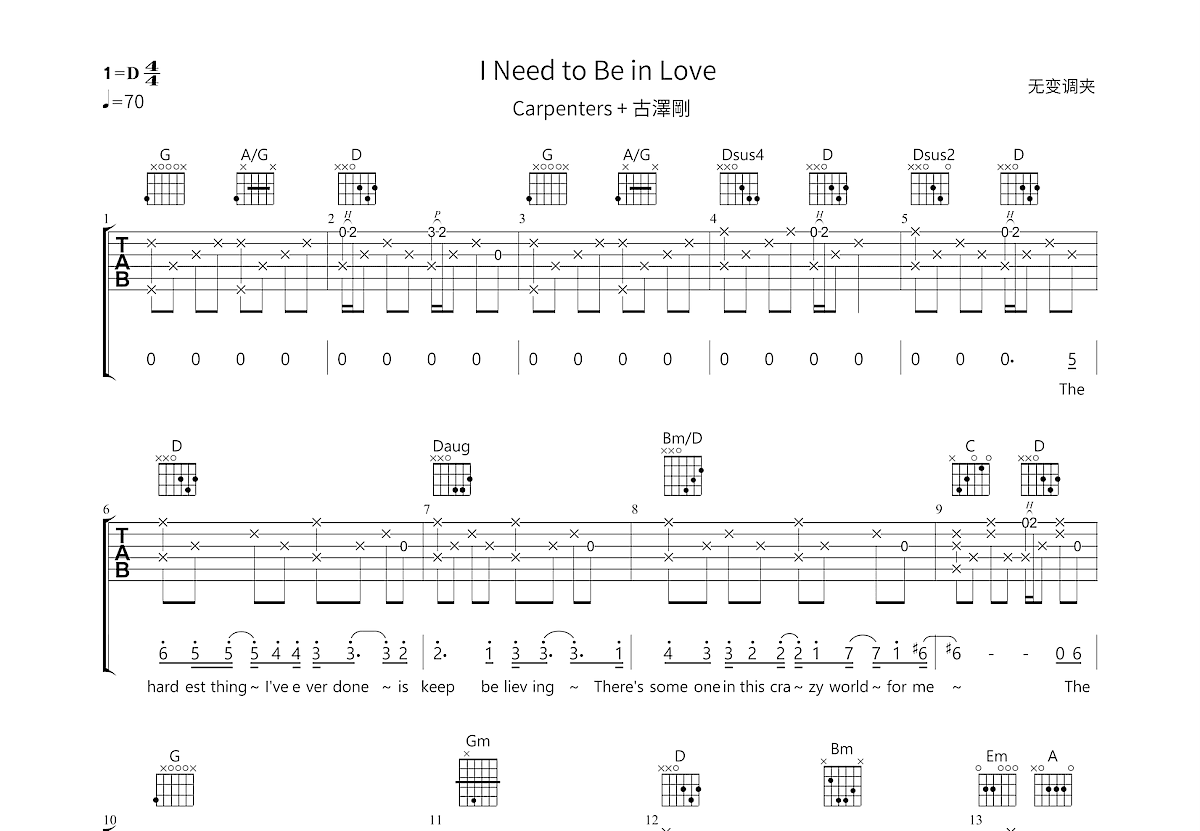 I Need To Be In Love吉他谱预览图