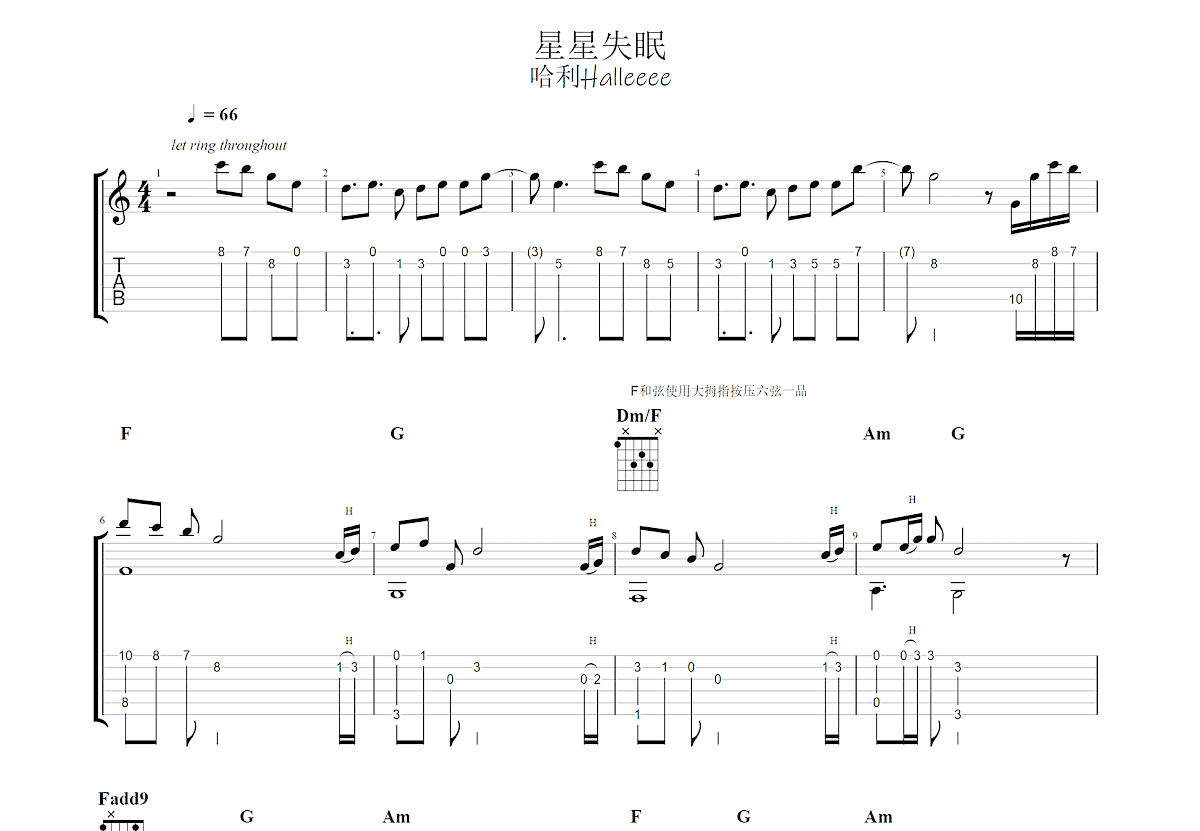 星星失眠吉他谱预览图