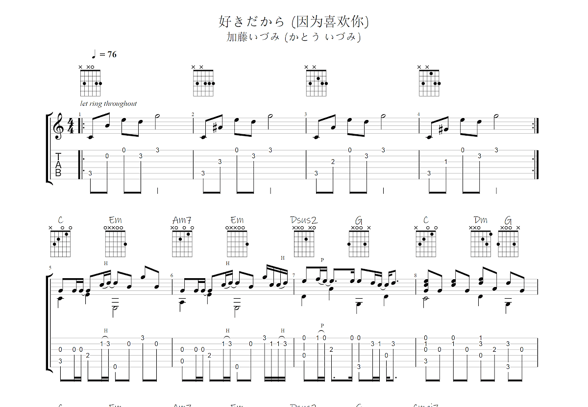 好きだから 因为喜欢你吉他谱预览图