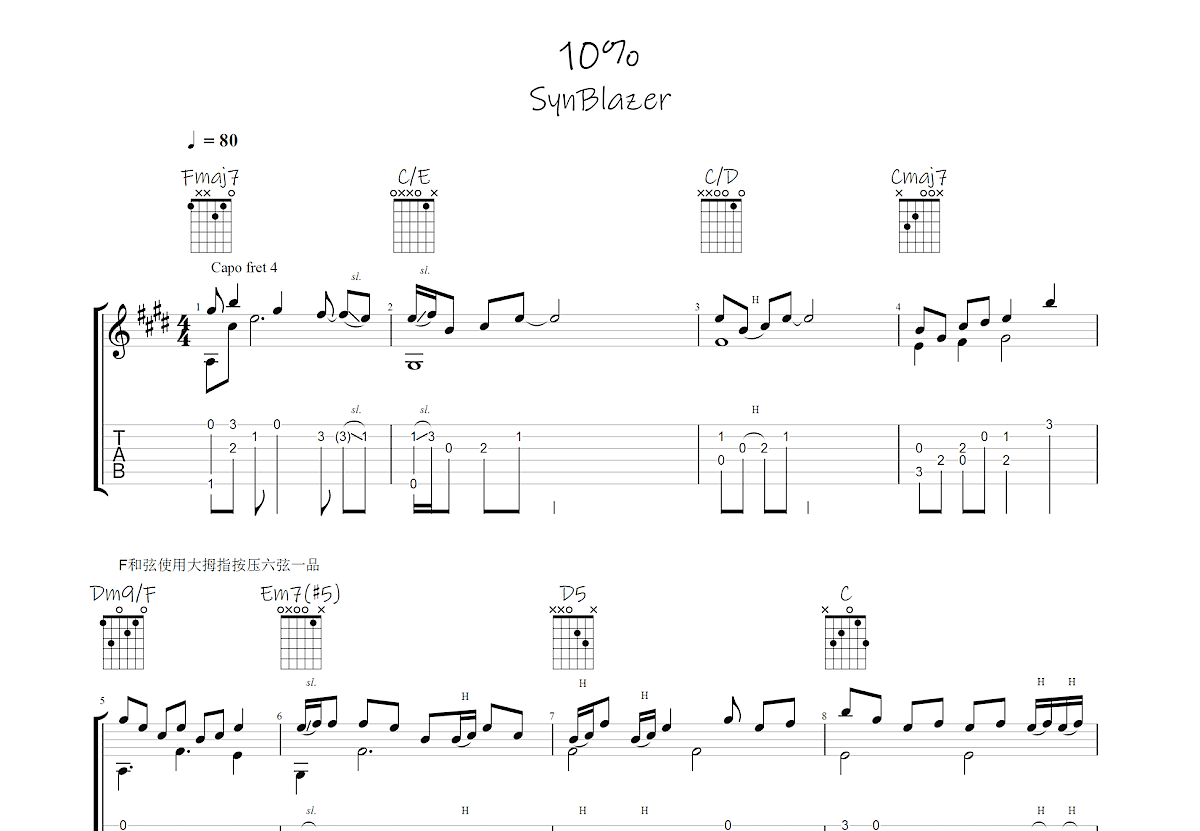 10%吉他谱预览图