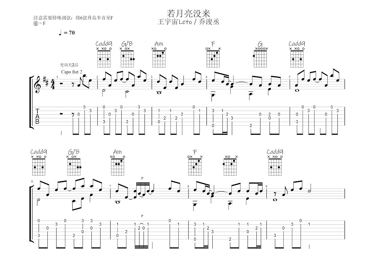 若月亮没来吉他谱预览图