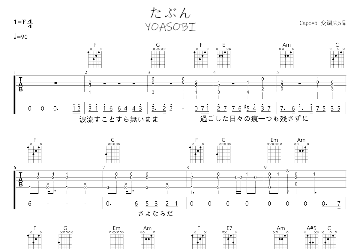 たぶん吉他谱预览图