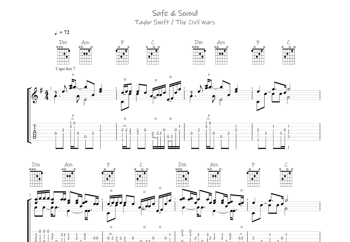 Safe & Sound吉他谱预览图