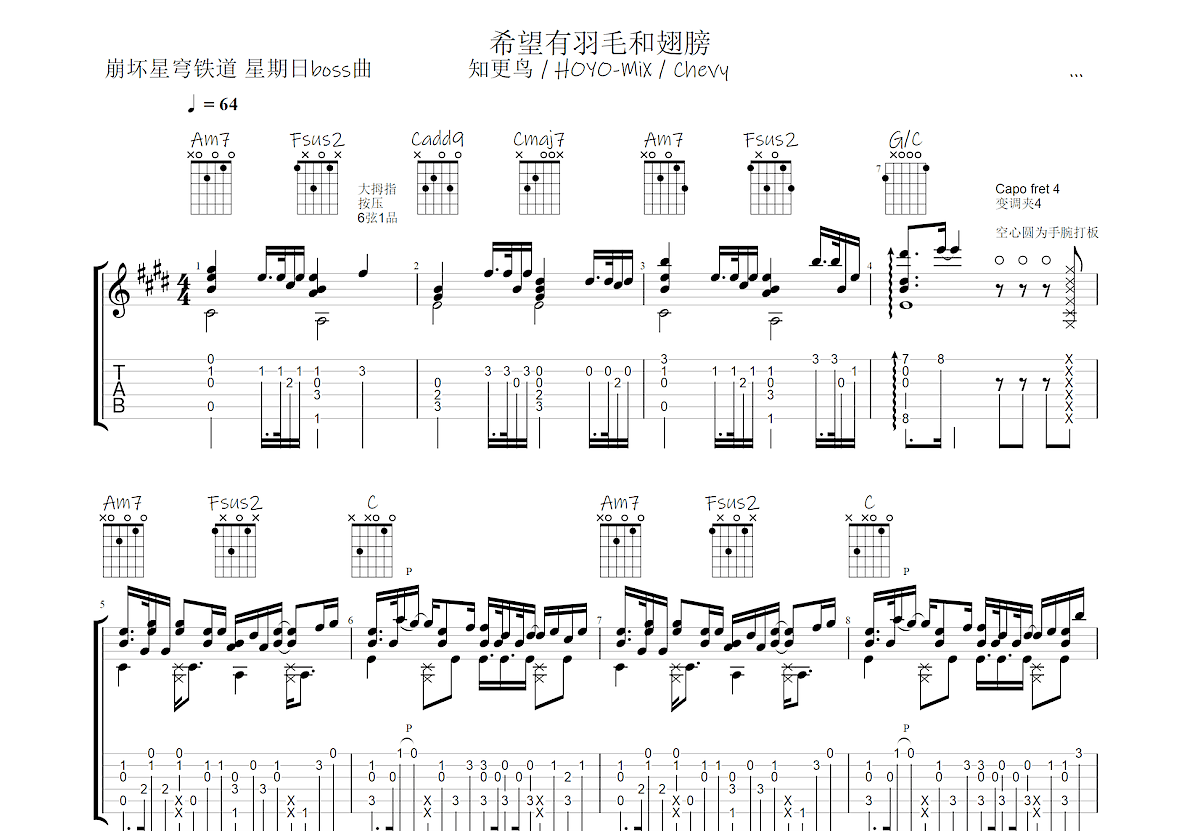 希望有羽毛和翅膀吉他谱预览图