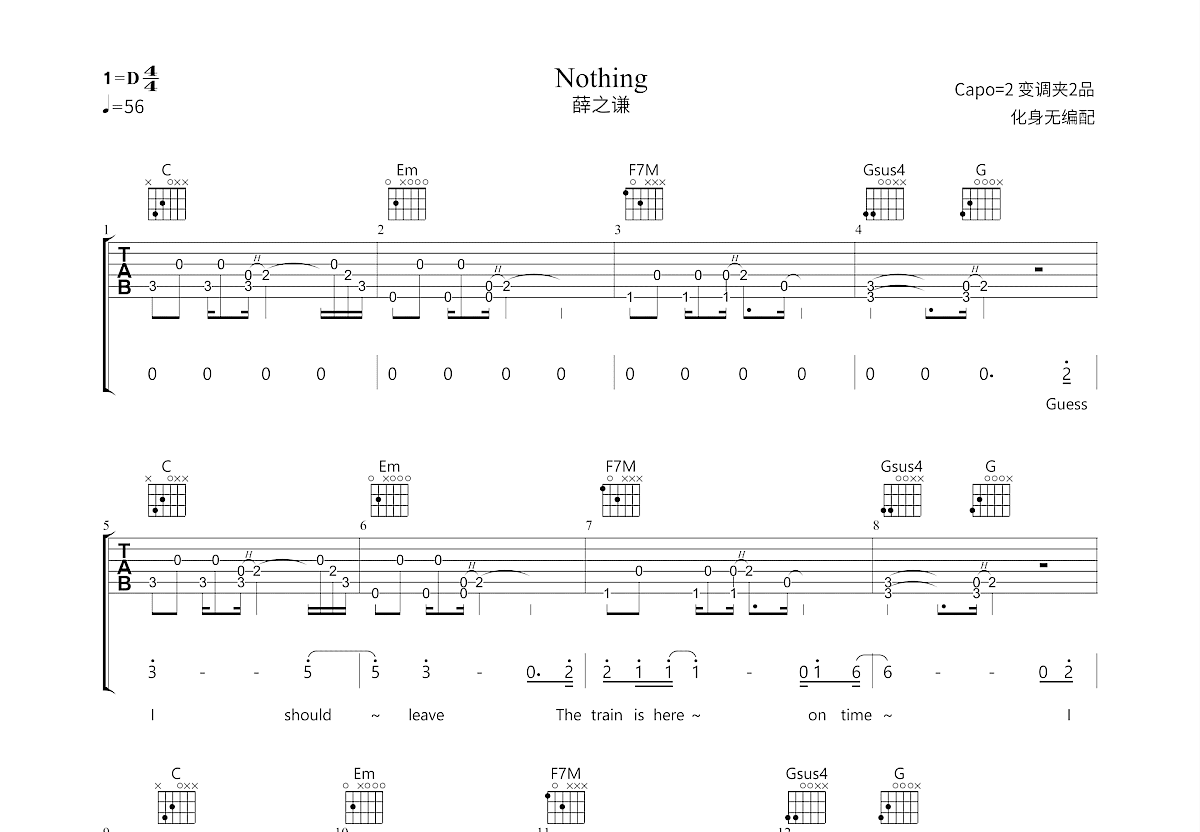 Nothing吉他谱预览图