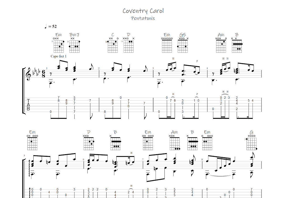Coventry Carol吉他谱预览图
