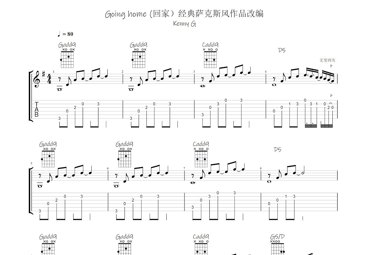 Going home吉他谱预览图