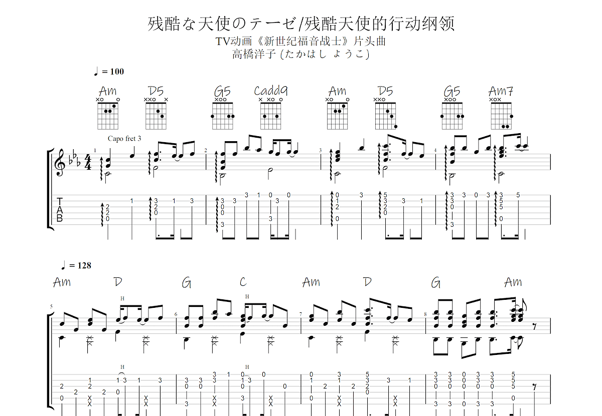 残酷天使的行动纲领吉他谱预览图