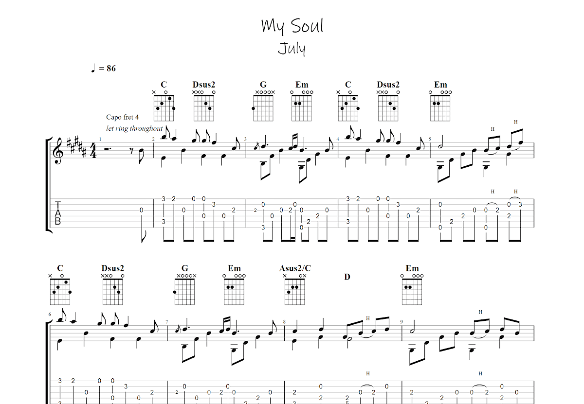 My Soul吉他谱预览图