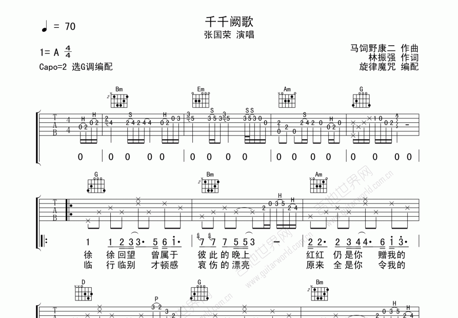 千千阙歌吉他谱预览图