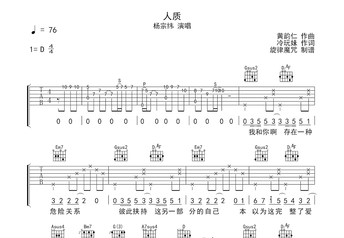 人质吉他谱预览图