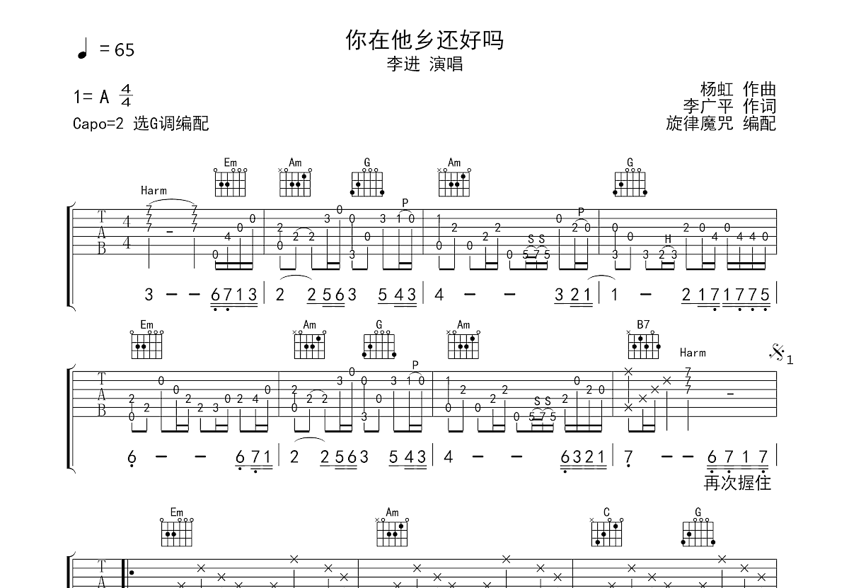 你在他乡还好吗吉他谱预览图