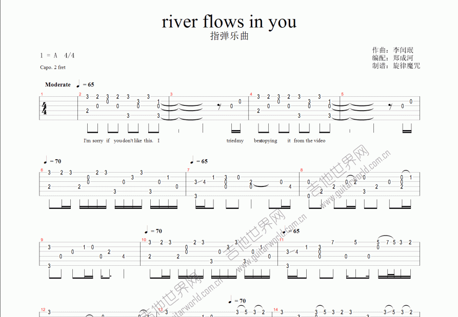 river flows in you吉他谱预览图