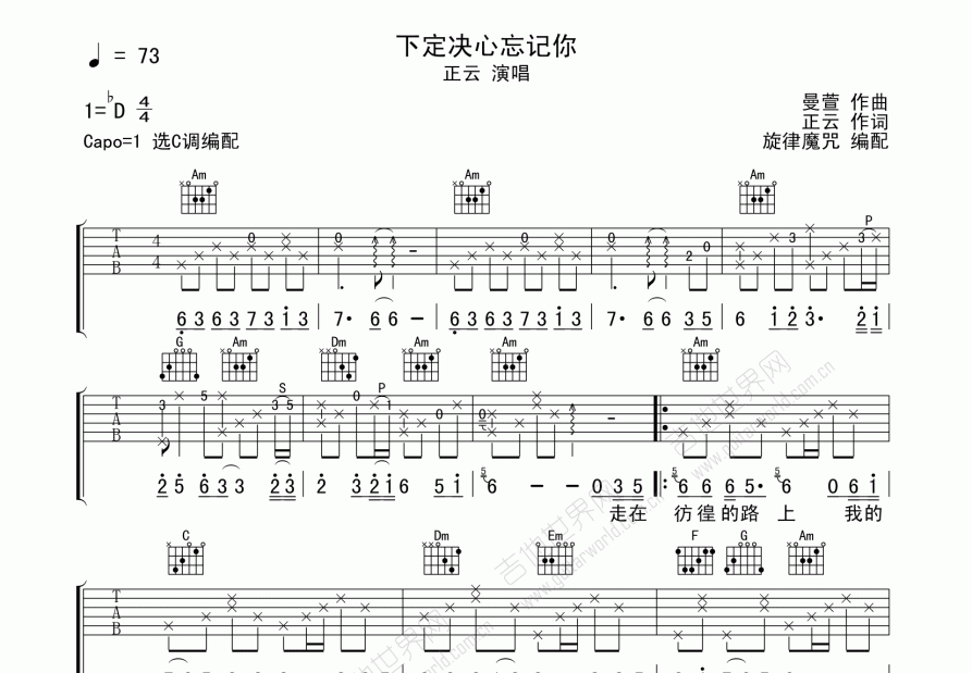 下定决心忘记你吉他谱预览图