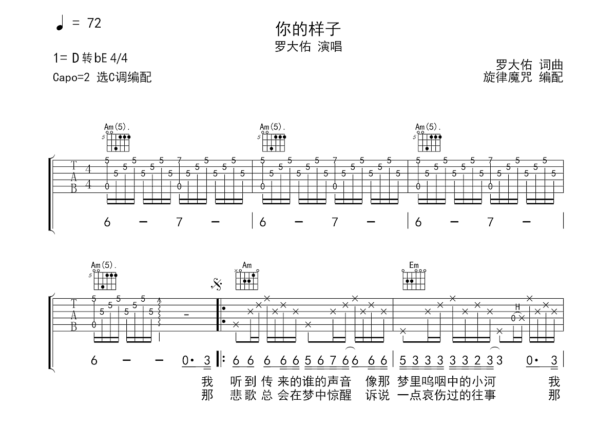 你的样子吉他谱预览图