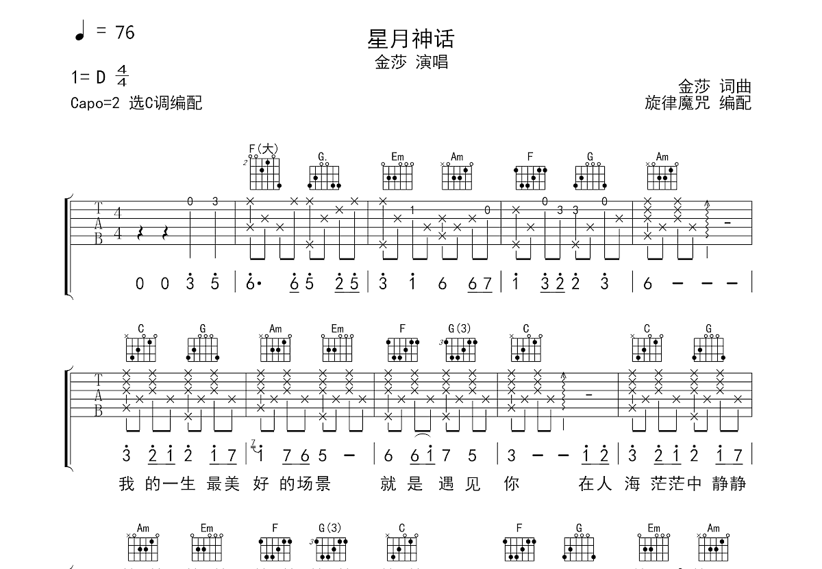 星月神话吉他谱预览图