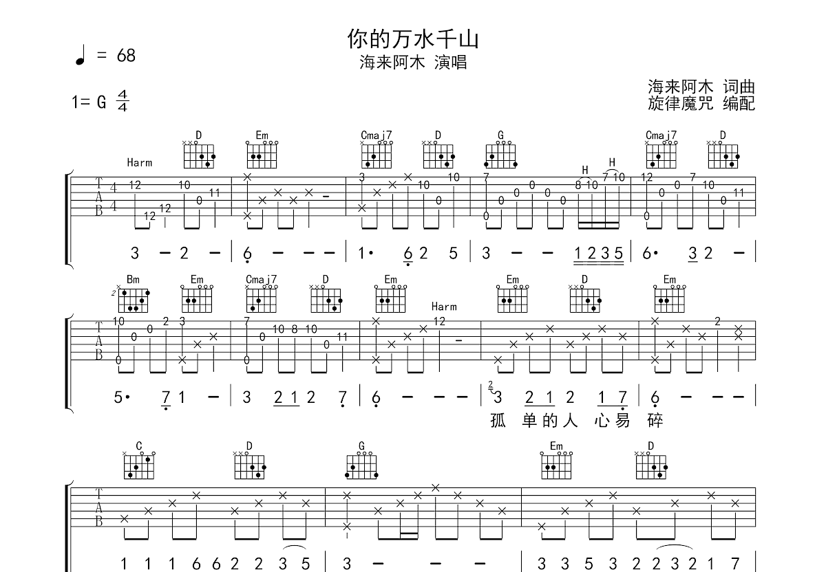 你的万水千山吉他谱预览图